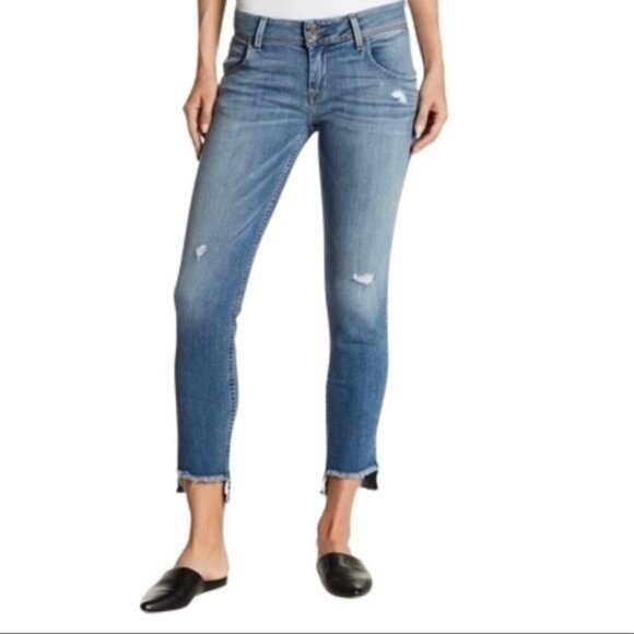 Hudson Women's Size 30 Midrise Cat Skinny Leg Step Hem Distressed Denim Jeans - Picture 1 of 9